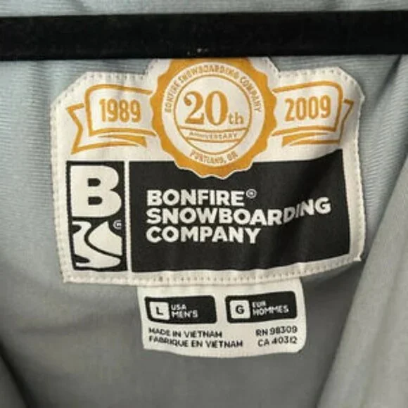 Bonfire Snowboarding Company Hooded Snow Winter Jacket 20th Anniversary Stripe L